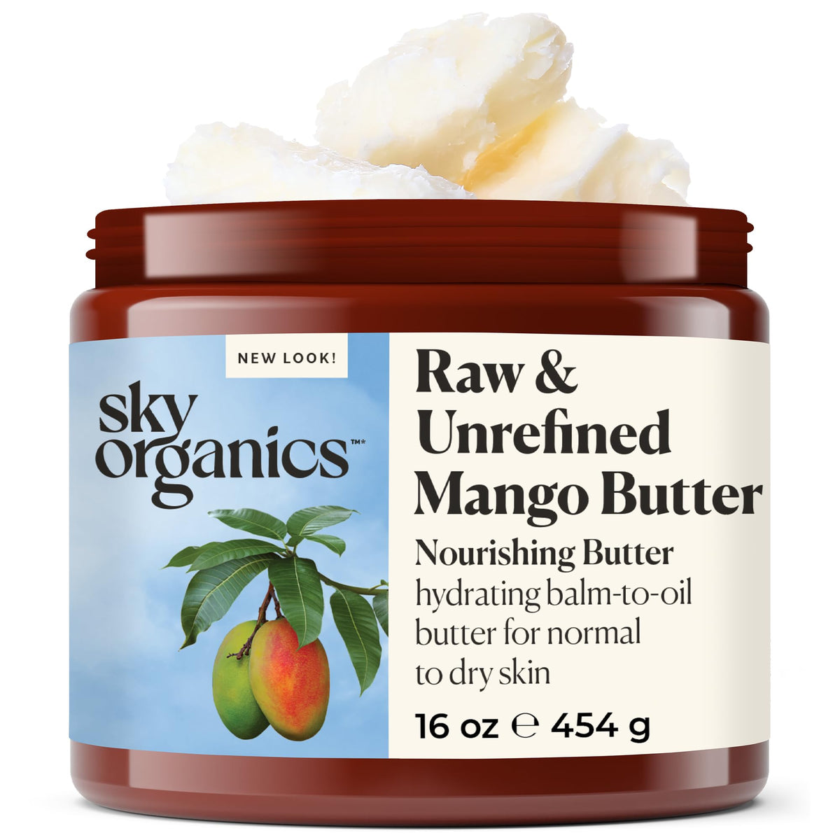 Sky Organics Mantequilla de Mango – pote frontal, hidratación suave para piel