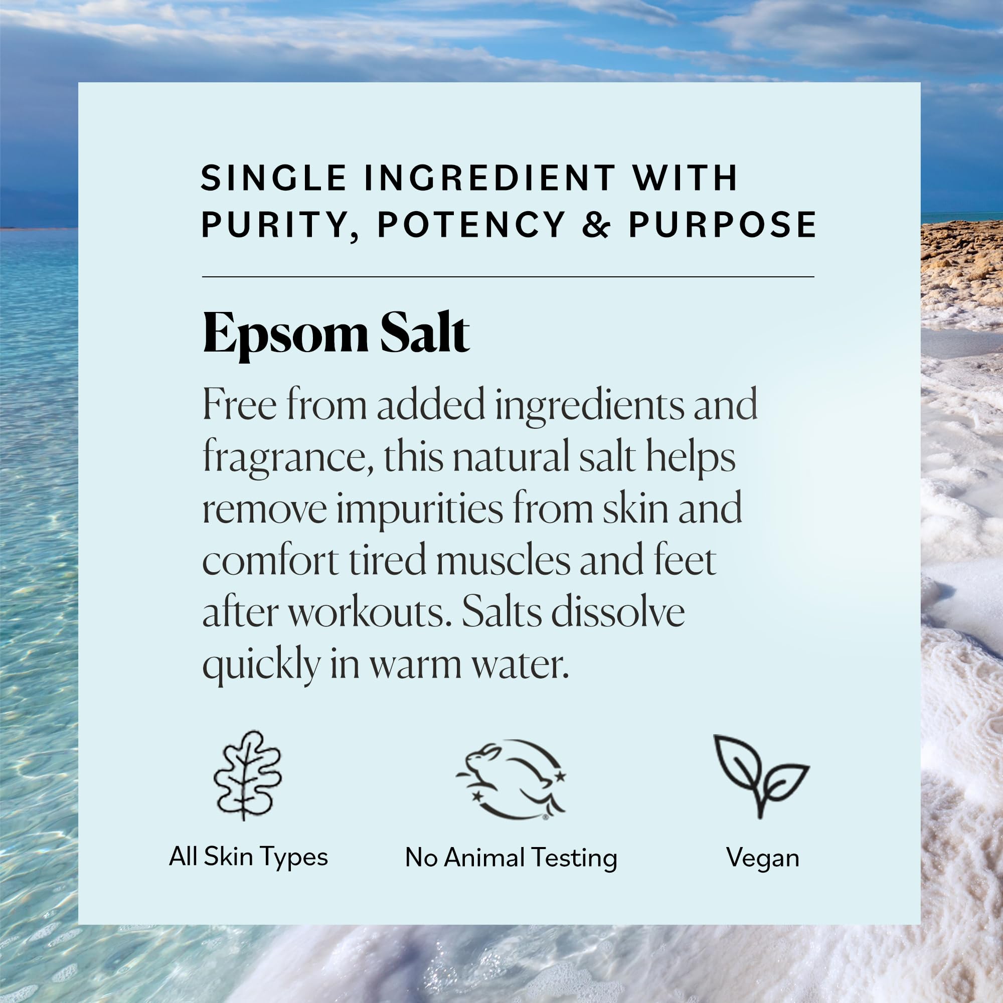 Sky Organics Sal Epsom se disuelve rápido en agua tibia.