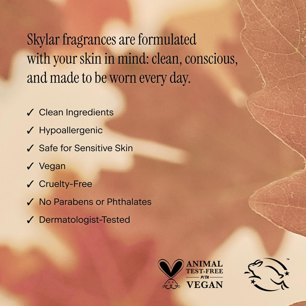 Skylar Fall Cashmere bottle texture close-up, premium look for sensitive skin