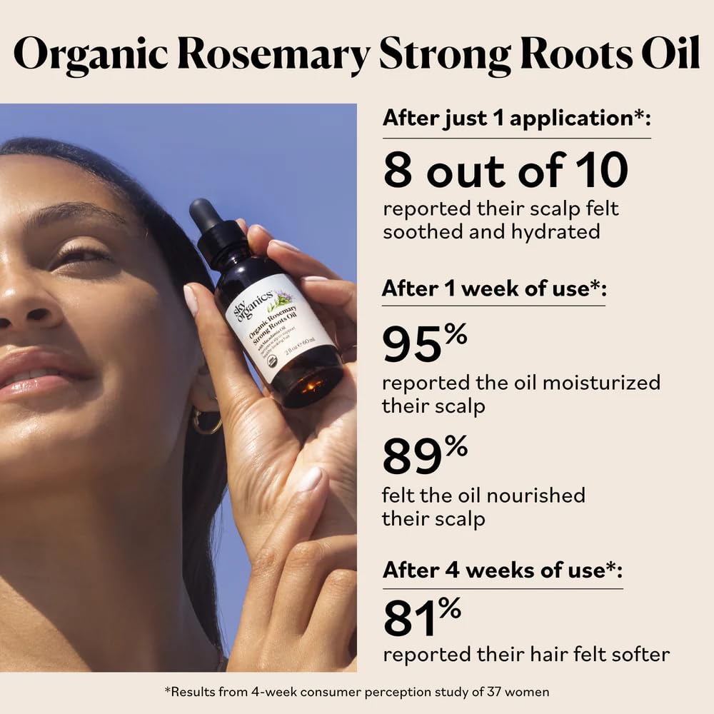 Sky Organics Rosemary Oil: textura de aceite ligero para uso diario sin pesadez.