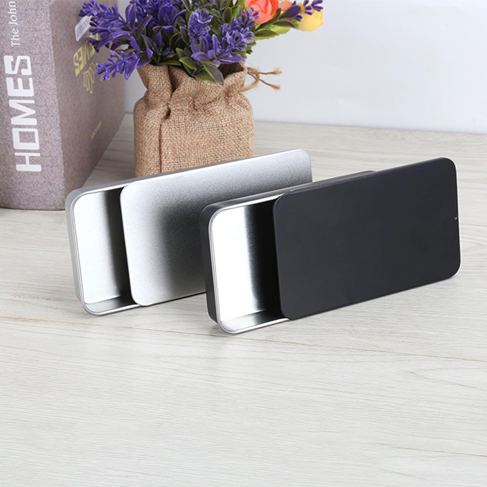 SKYPIA paquete de tres latas plateadas con tapas, ideales para regalos o venta.