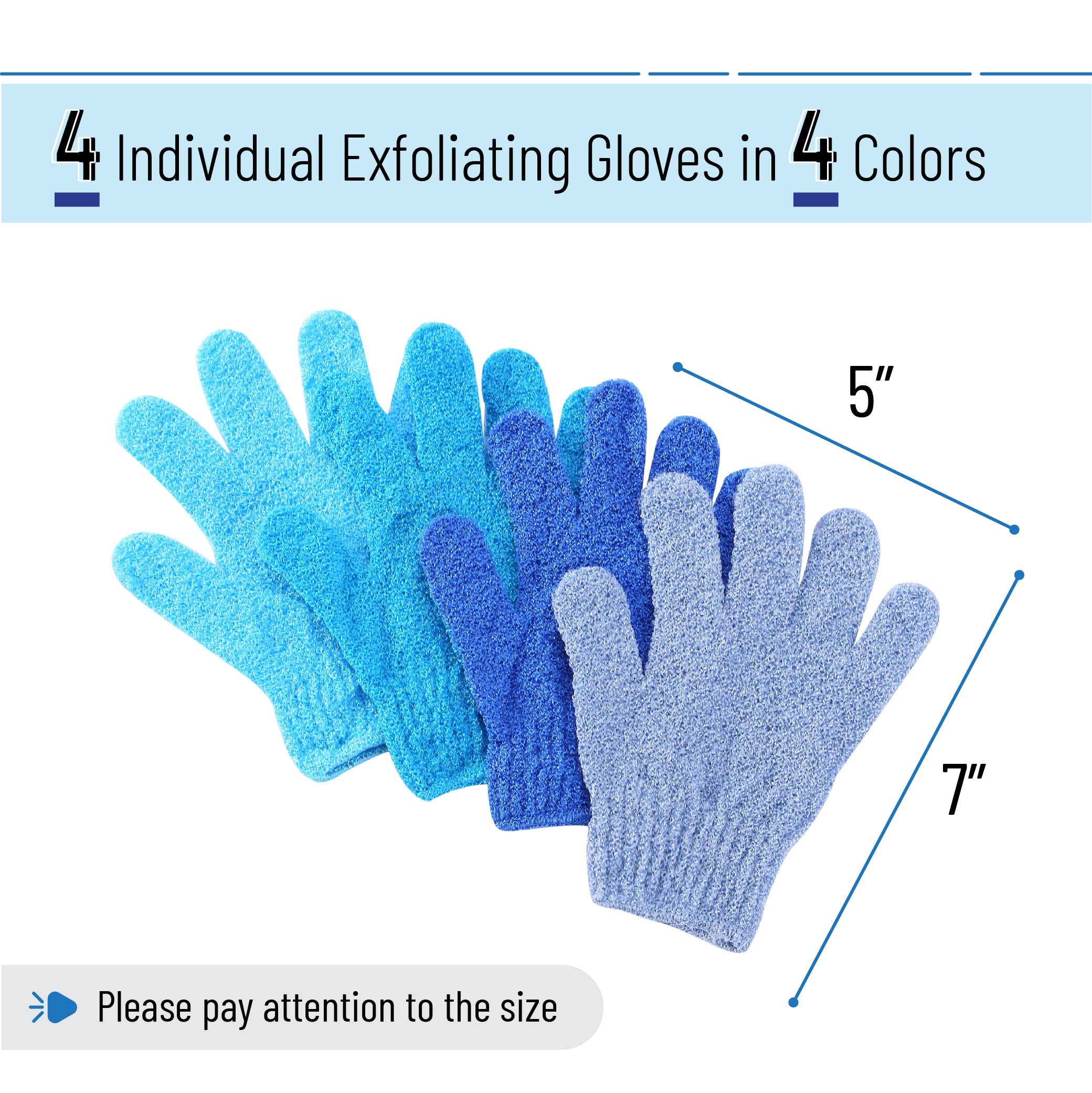 Guantes exfoliantes azules Slick Solutions para una limpieza suave de la piel.