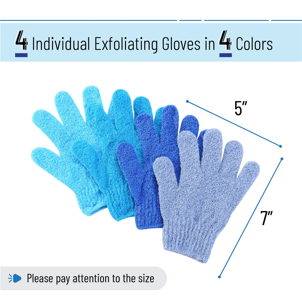 Guantes exfoliantes azules Slick Solutions para una limpieza suave de la piel.