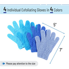 Guantes exfoliantes azules Slick Solutions para una limpieza suave de la piel.