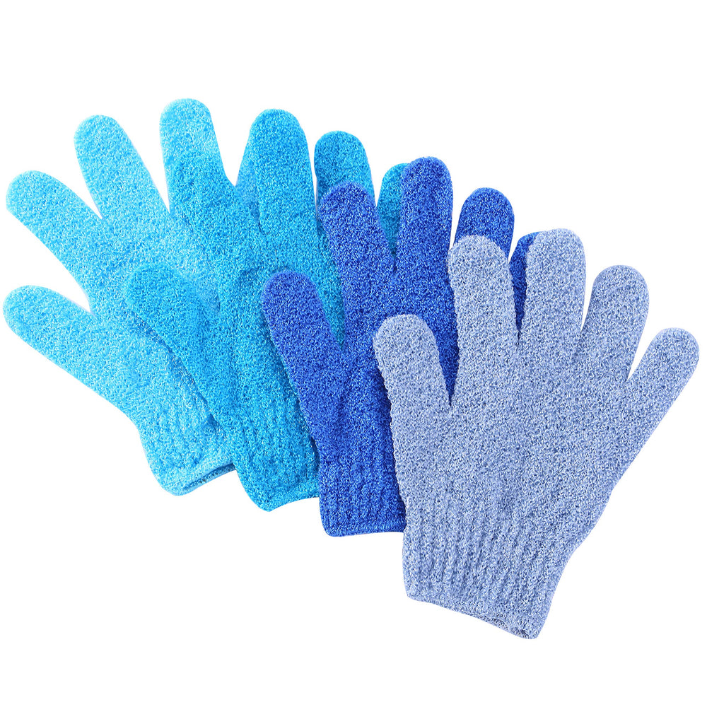 Guantes exfoliantes Slick Solutions, set de 4, para exfoliar el cuerpo en la ducha.