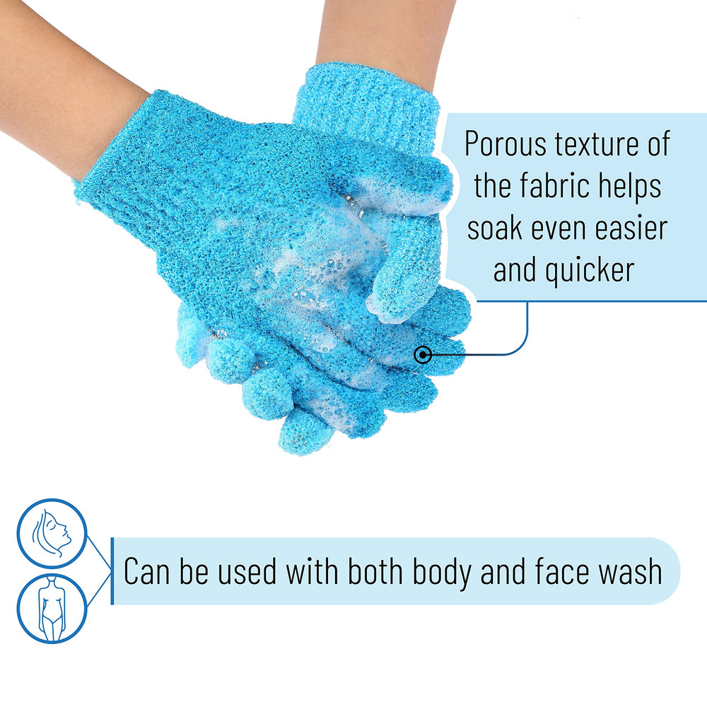 Guantes exfoliantes ergonómicos Slick Solutions para ajuste cómodo en cualquier mano.