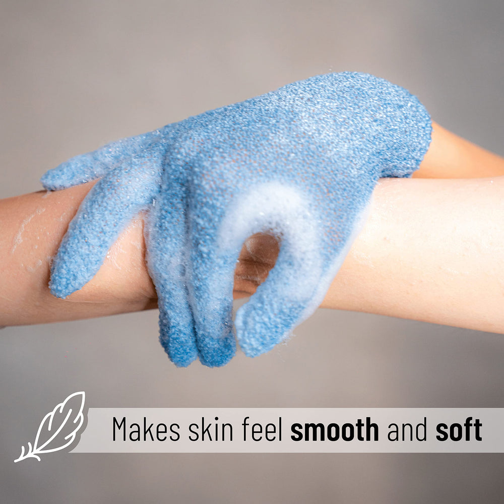 Textura rugosa en guantes Slick Solutions que intensifica la exfoliación.