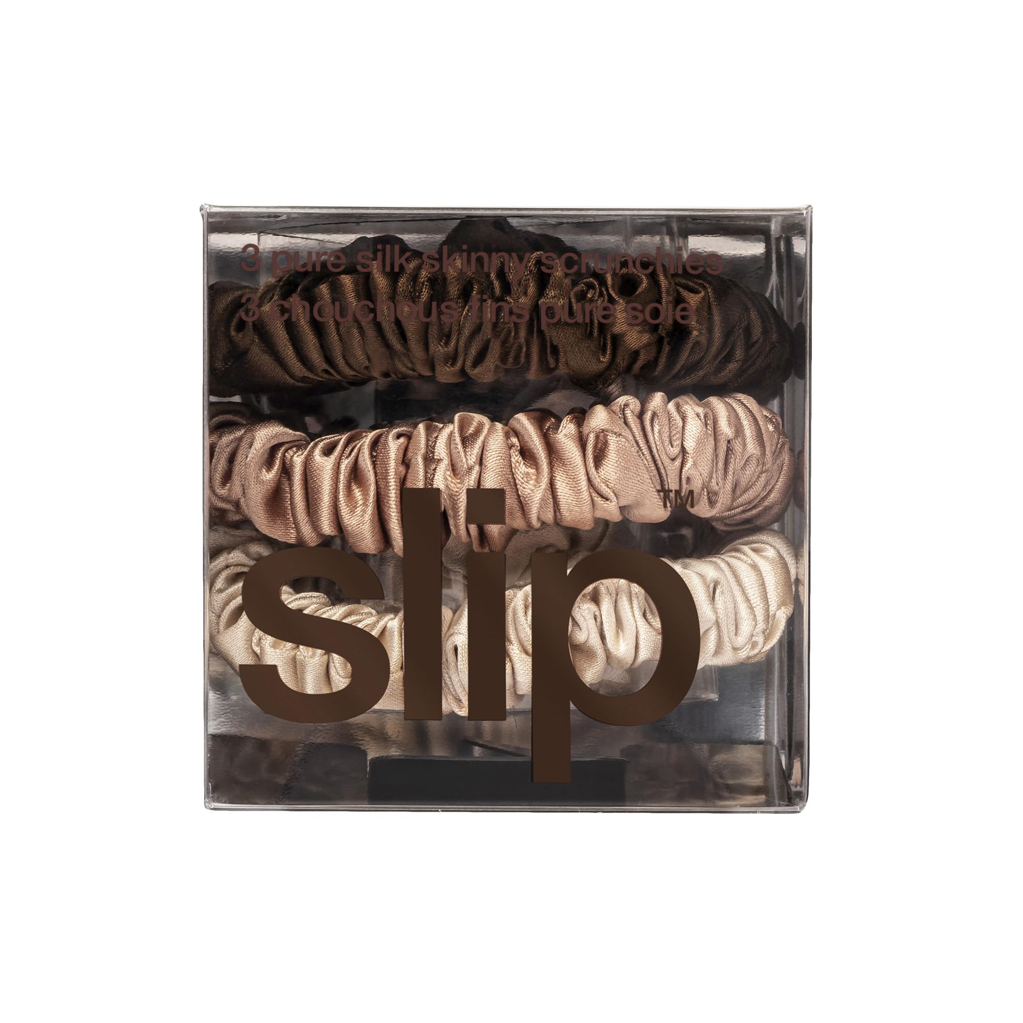 SLIP skinny scrunchies marrón-claro: color que combina y cuida la fibra