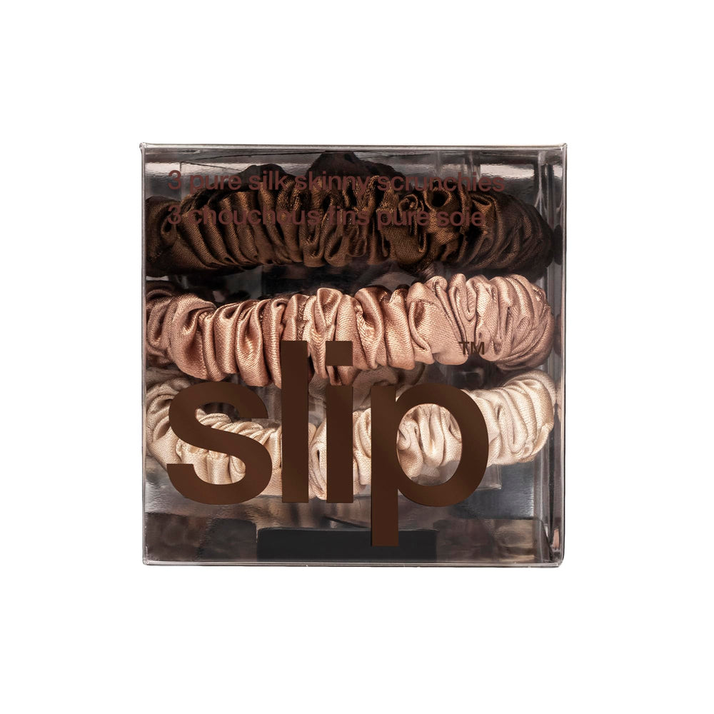 SLIP skinny scrunchies marrón-claro: color que combina y cuida la fibra