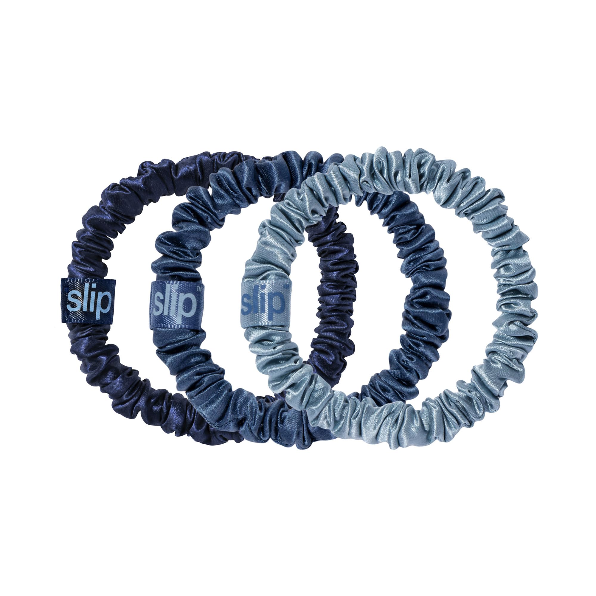 SLIP Skinny Scrunchies en zafiro con acabado suave para cabello delicado