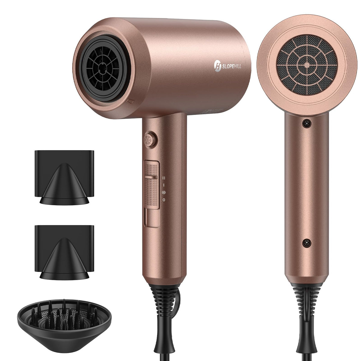 Secador iónico slopehill 1800W con acabado marrón suave para secado suave y eficaz.