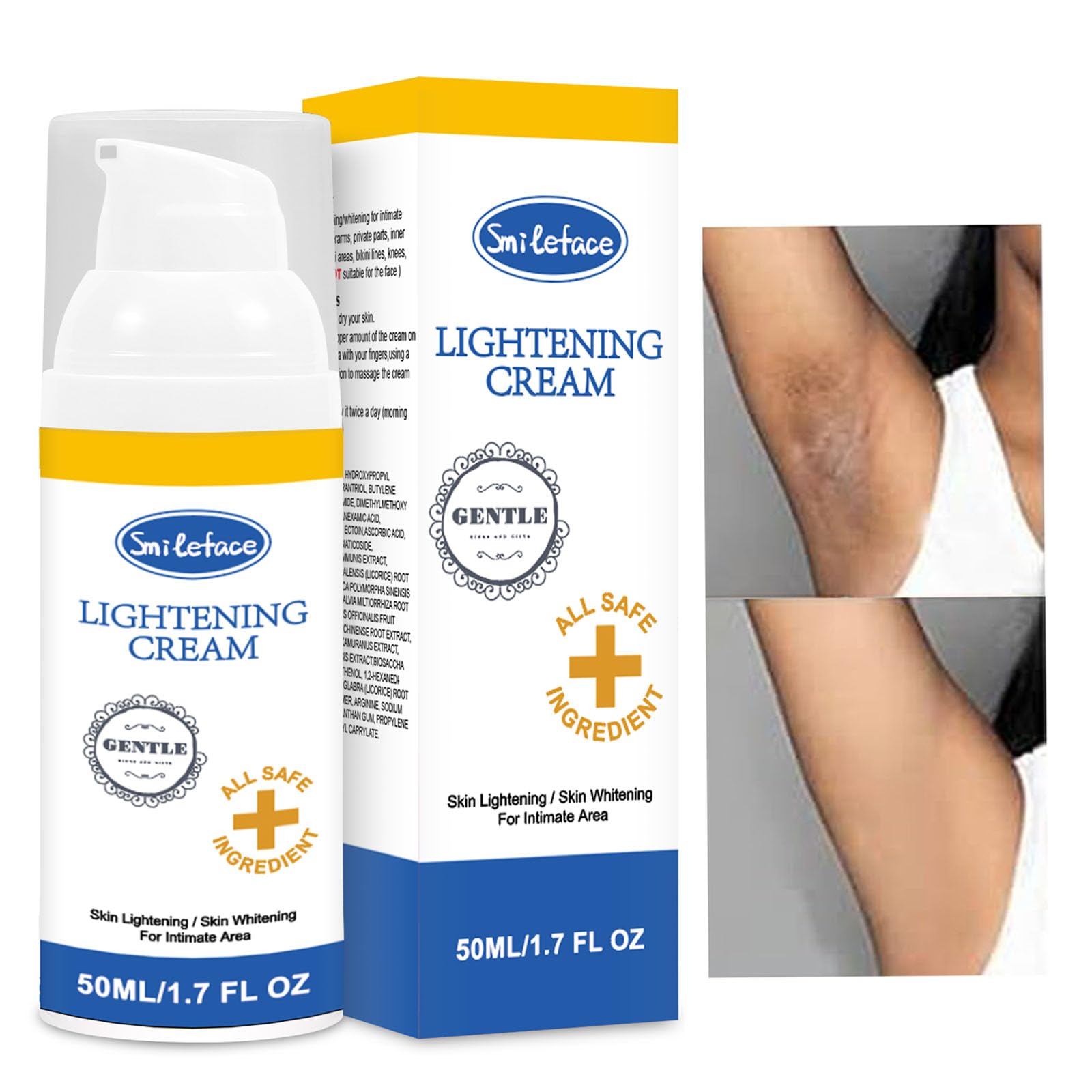 SmileFace crema blanqueadora para zonas íntimas, aplicación suave para tono uniforme.