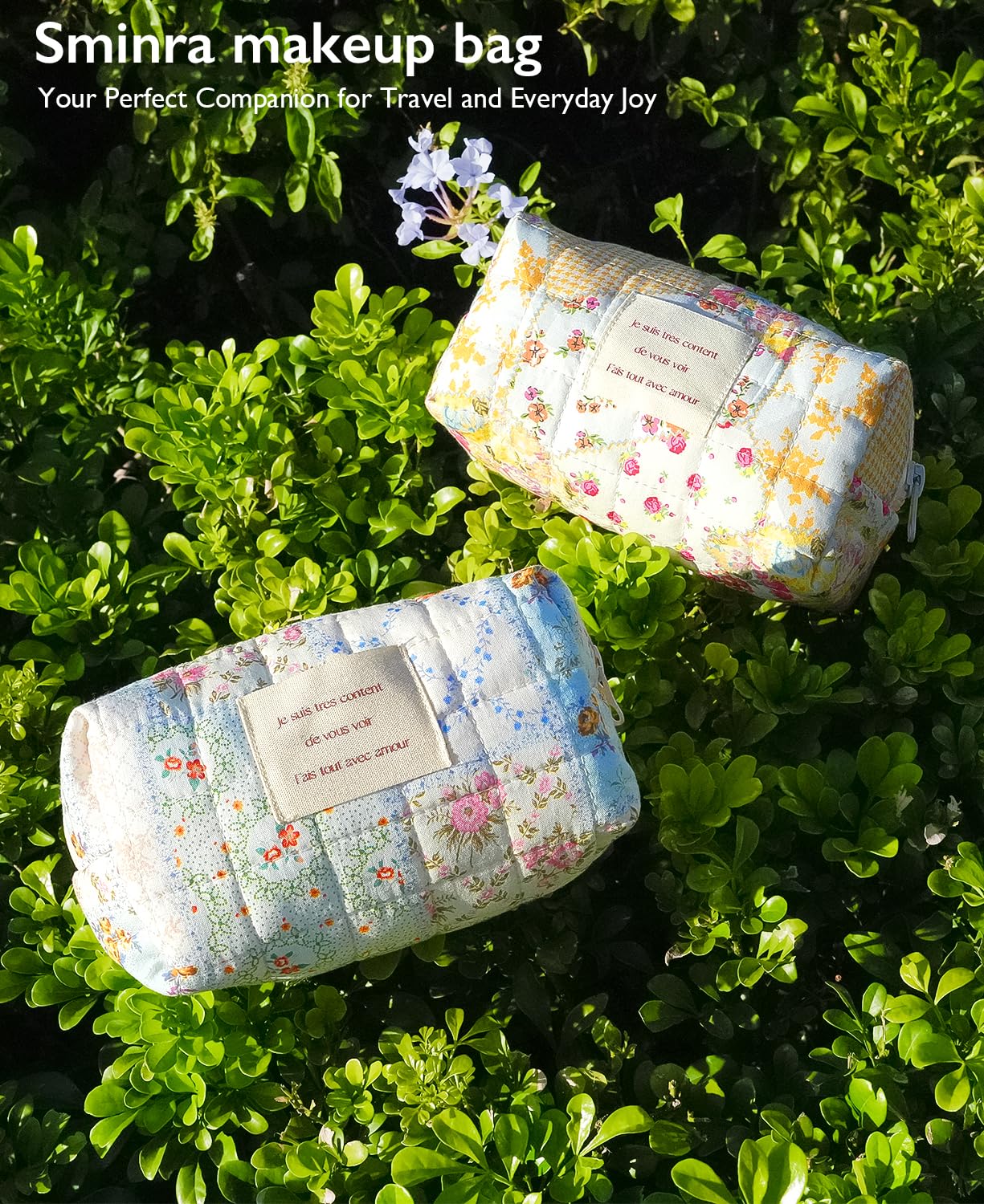 Sminra bolso maquillaje floral azul organización rápida de accesorios