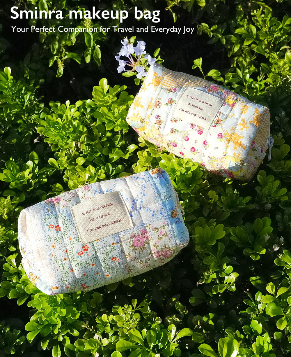 Sminra bolso maquillaje floral azul organización rápida de accesorios