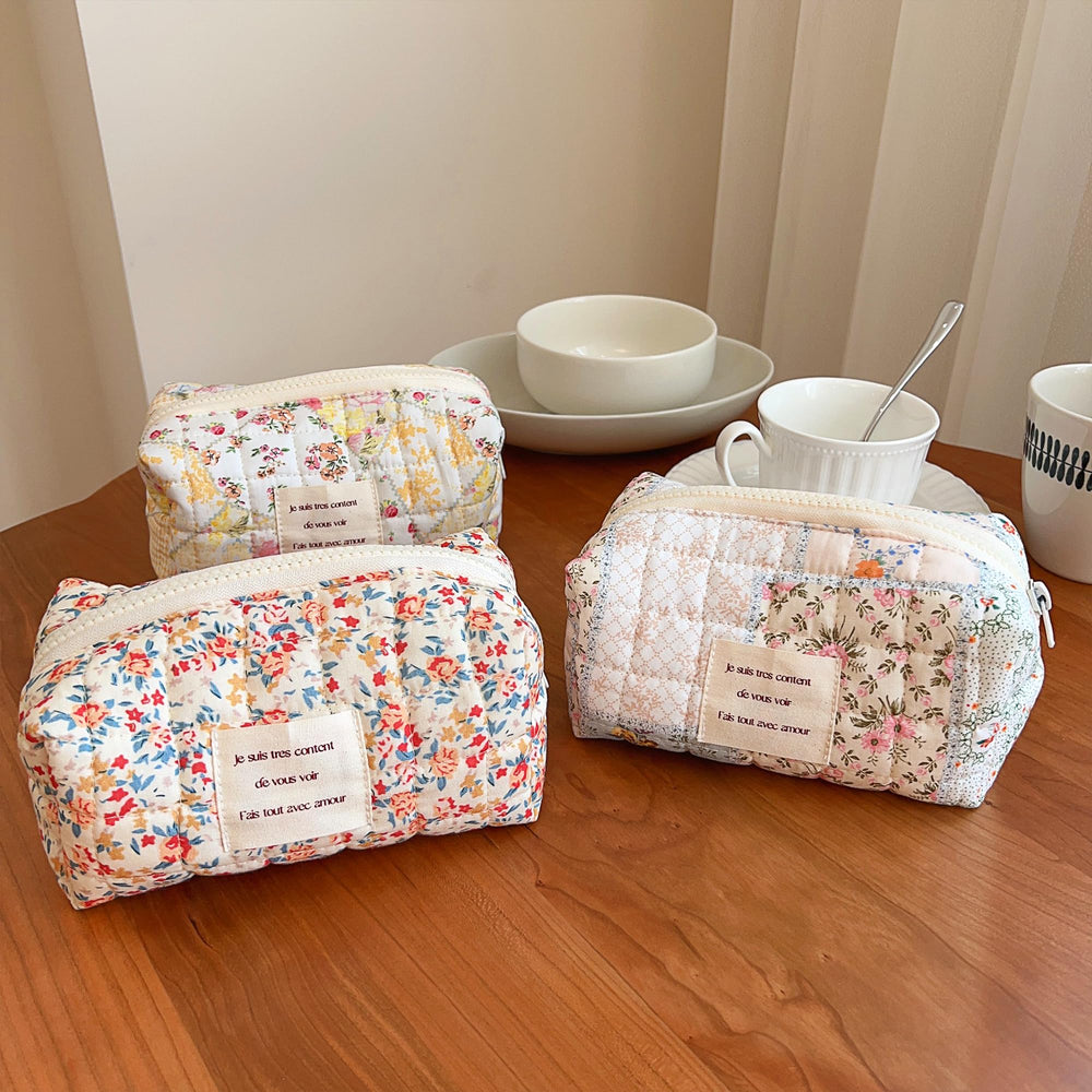 Sminra bolso maquillaje floral azul interior, amplia capacidad para cosméticos