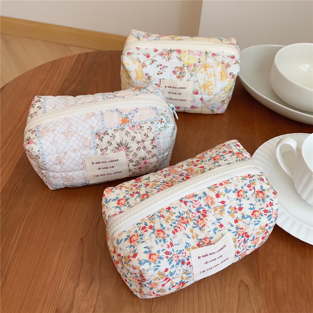 Sminra bolso maquillaje floral azul uso diario, ligero para equipaje pequeño
