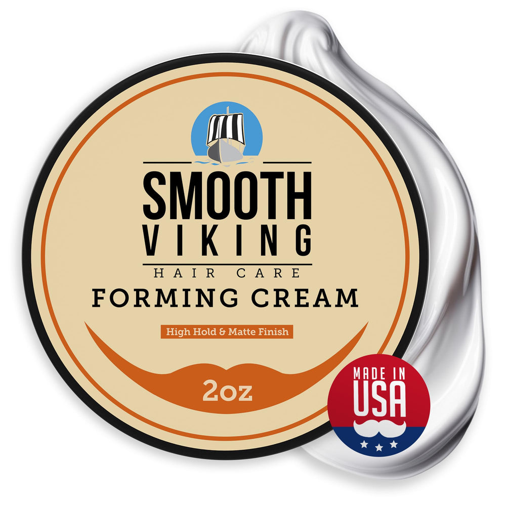Smooth Viking Forming Cream, botella 2oz, fijación duradera para cabello masculino.