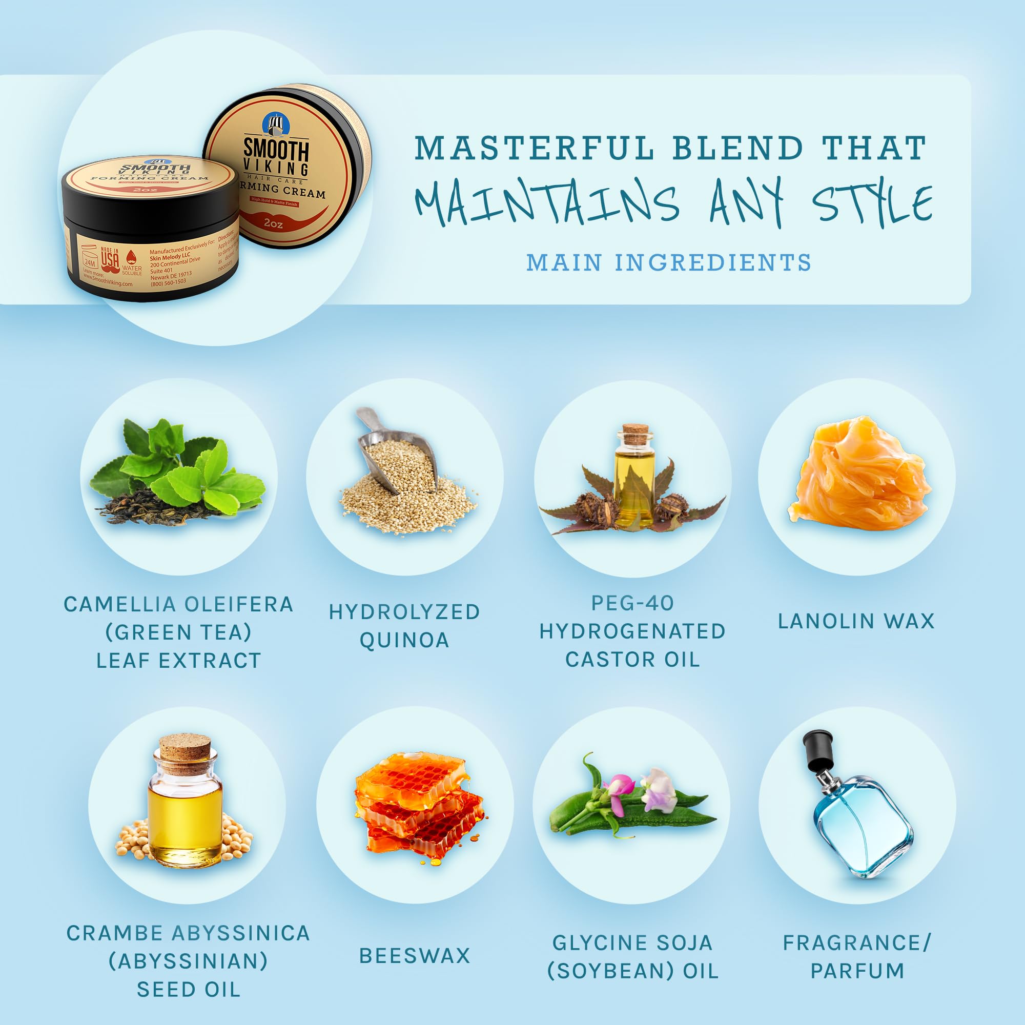 Smooth Viking Forming Cream, ingredientes naturales, hidratan y mantienen el cabello manejable.