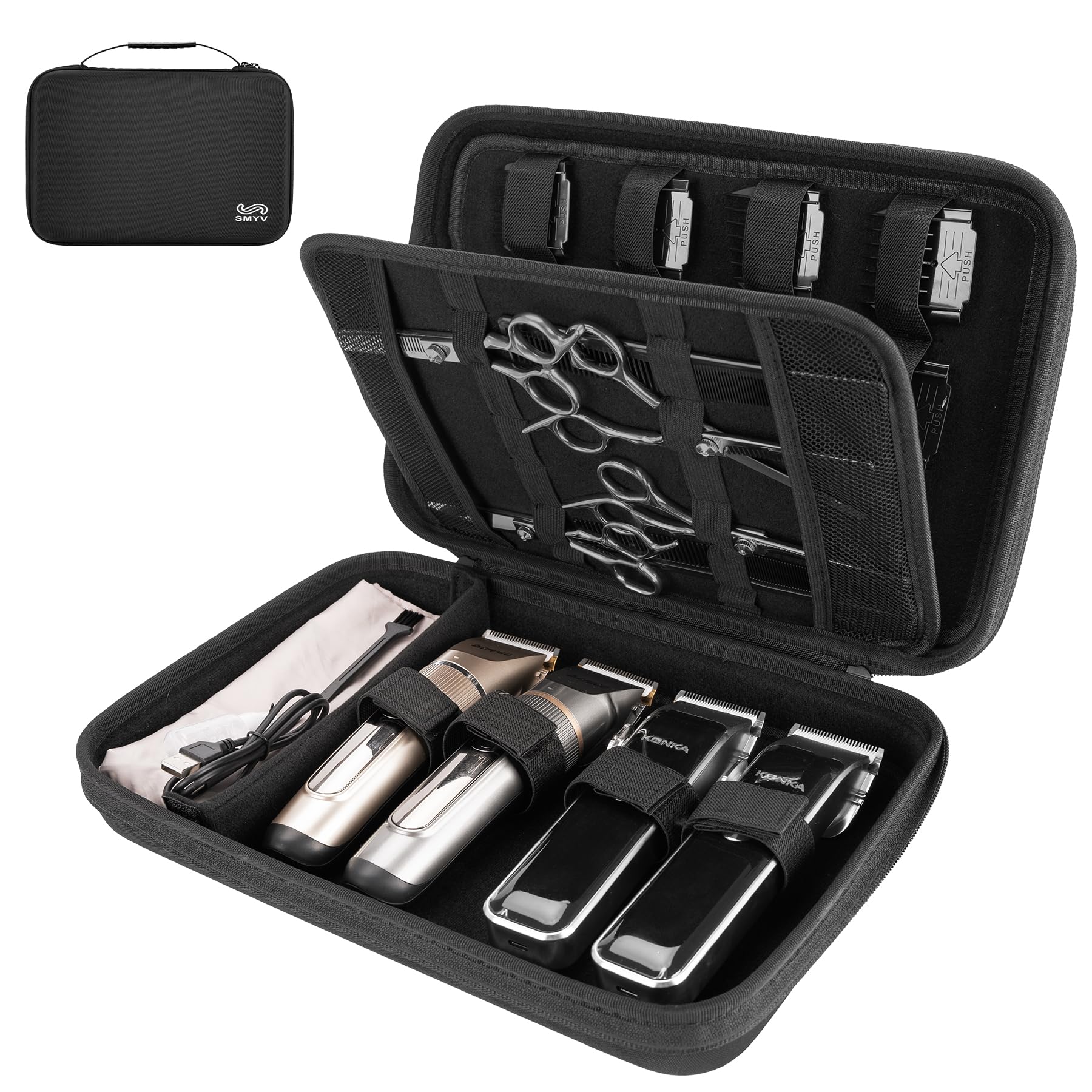 Bolsa SMYV para cortapelos, vista frontal, ideal para transporte seguro.