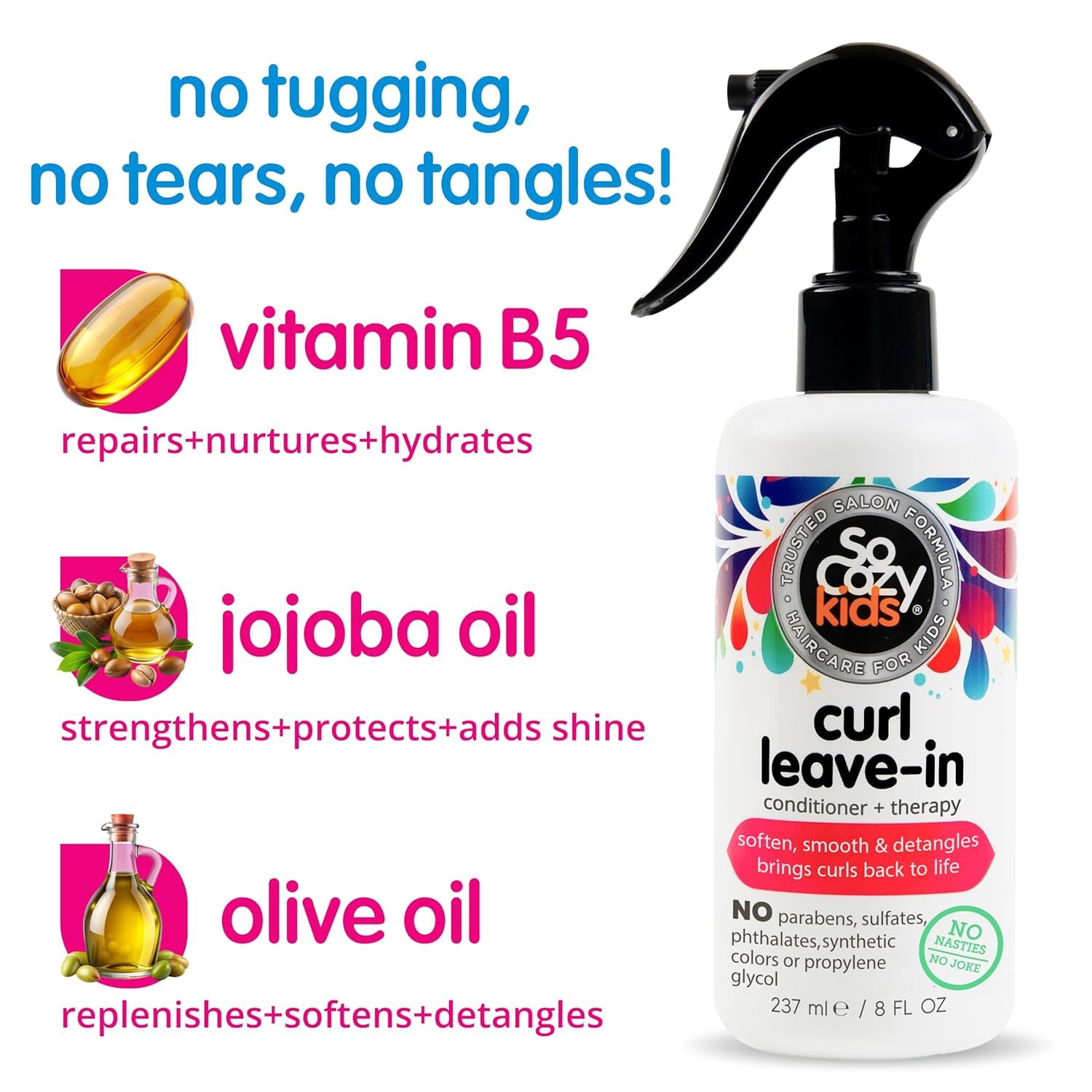 So Cozy contiene keratina y vitamina B5 para fortalecer y suavizar el cabello.