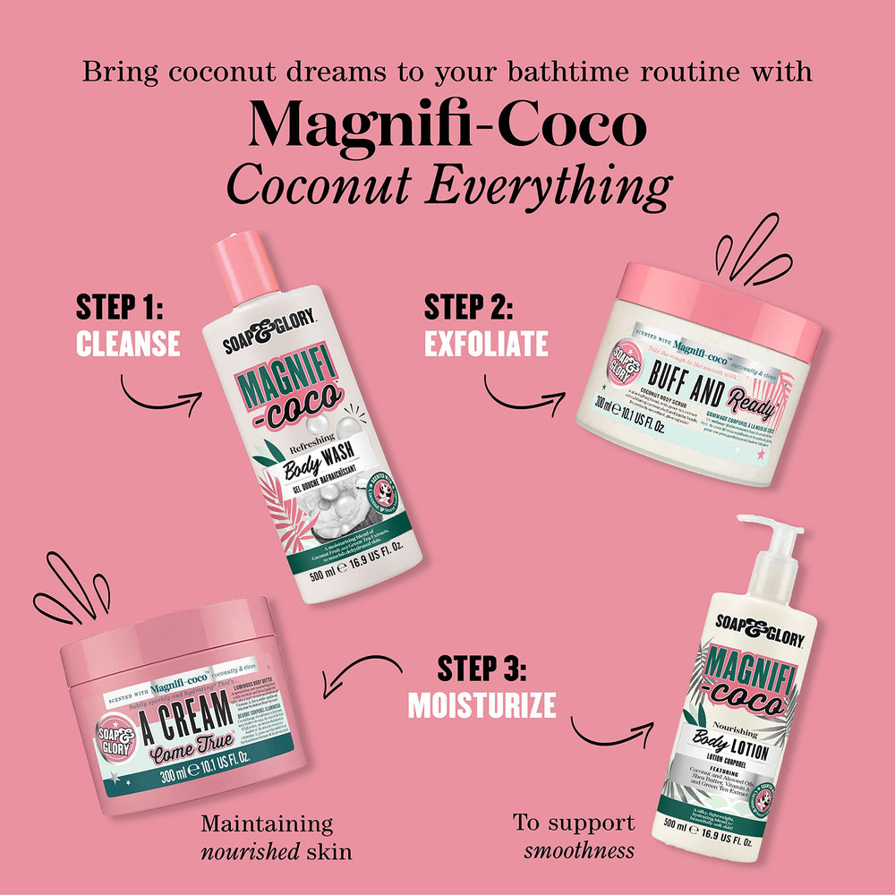 Coconut aroma lingers softly to enhance a calming self-care ritual.