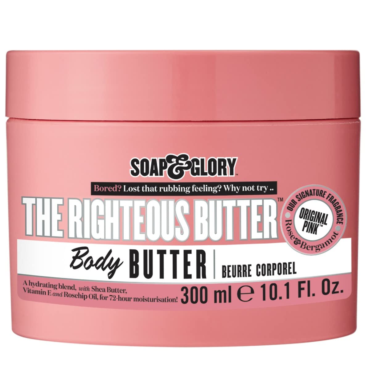 Soap & Glory manteca corporal, hidratación intensa para piel seca.
