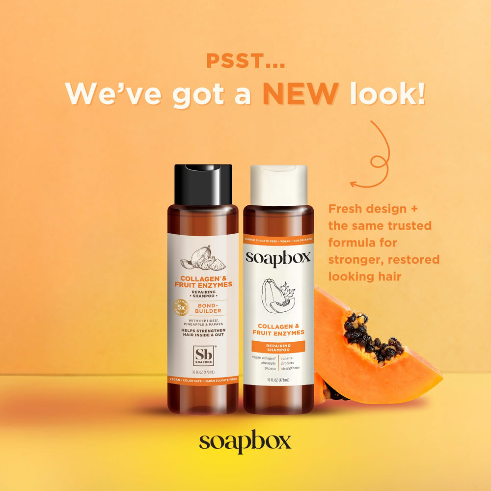 Soapbox acondicionador colágeno: botella visible, nutre cabello fino