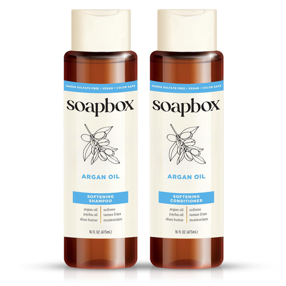 Soapbox Argan Shampoo en botella, brillo suave para el cabello.