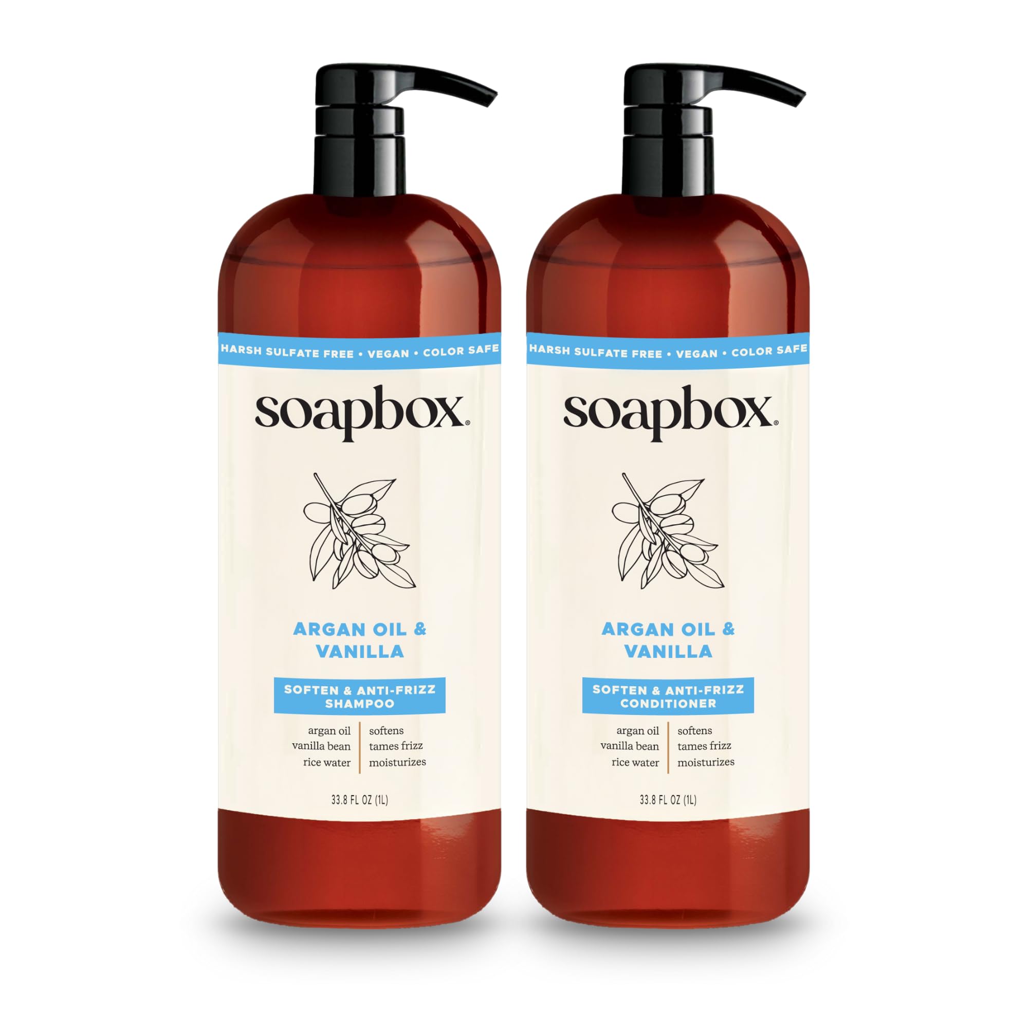 Soapbox Shampoing Argan, flacon 1L, démêlage et douceur