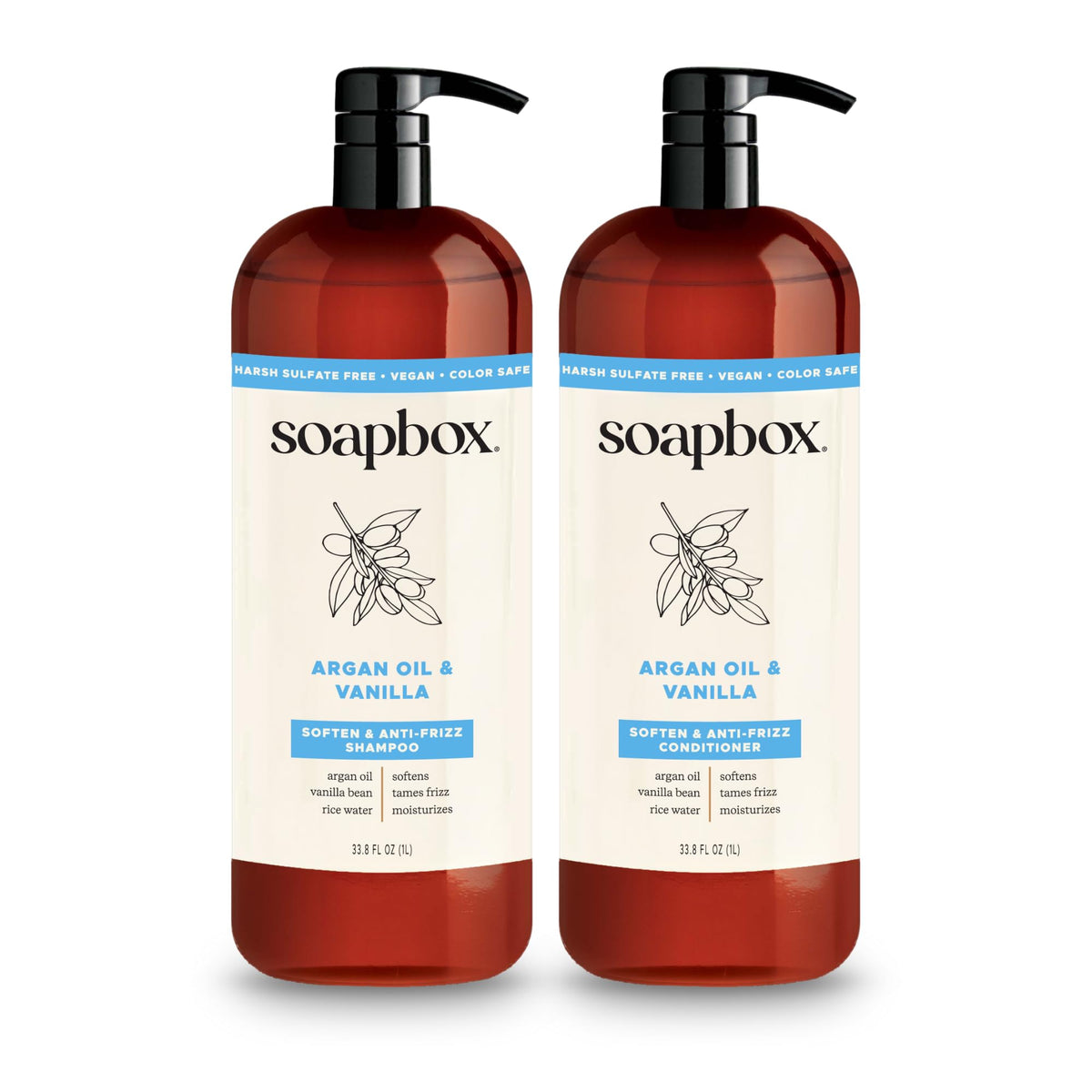 Soapbox Shampoing Argan, flacon 1L, démêlage et douceur