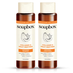 Soapbox champú colágeno: botella visible, fortalece fibras capilares