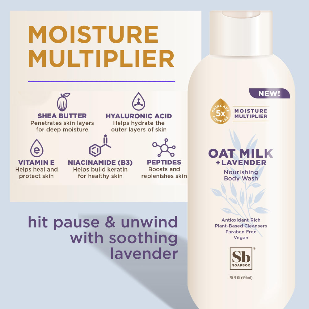 Soapbox gel douche lait d'Avoine et Lavande apaise la peau après la douche