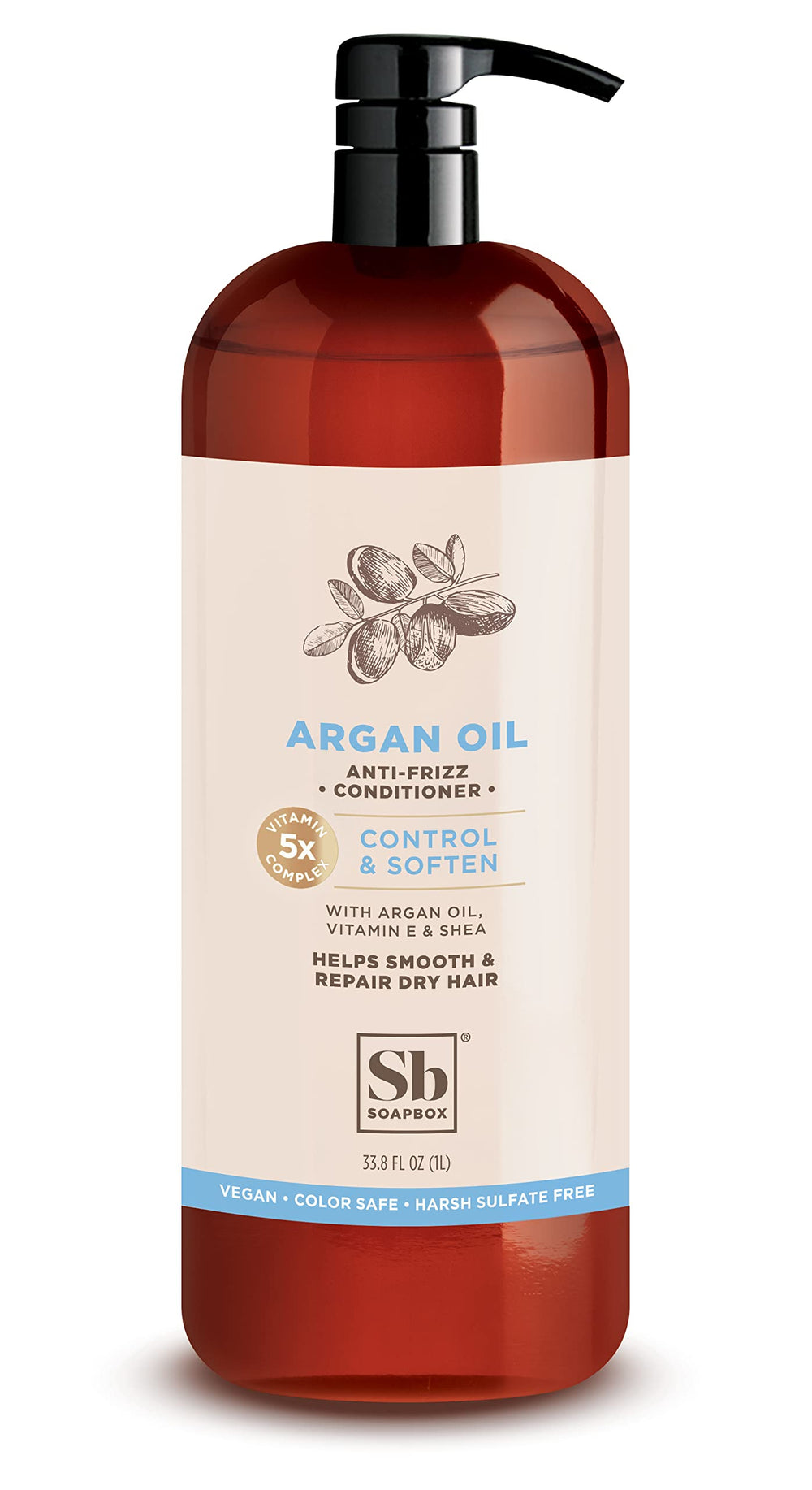 Soapbox huile d'argan après-shampooing, bouteille 1L, cheveux doux et soyeux.