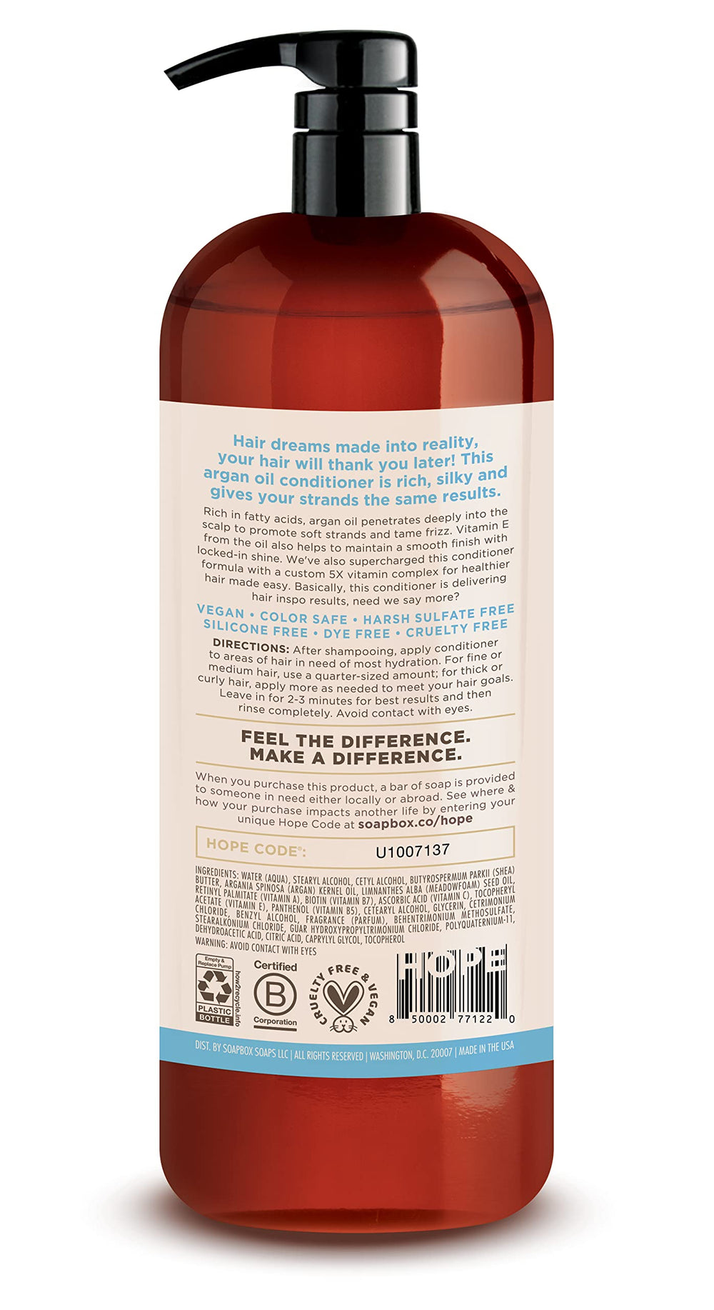Soapbox après-shampooing argan au parfum vanille et freesia, sensation agréable.