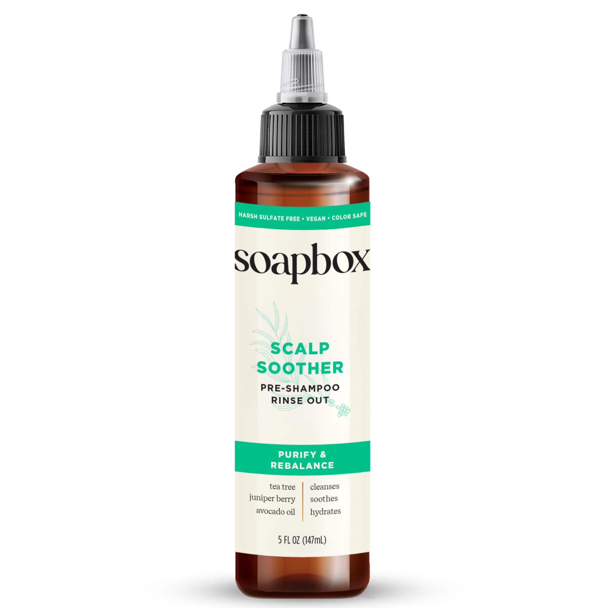 Soapbox Scalp Soother, bote con aceite de árbol de té, alivio refrescante para el cuero cabelludo.