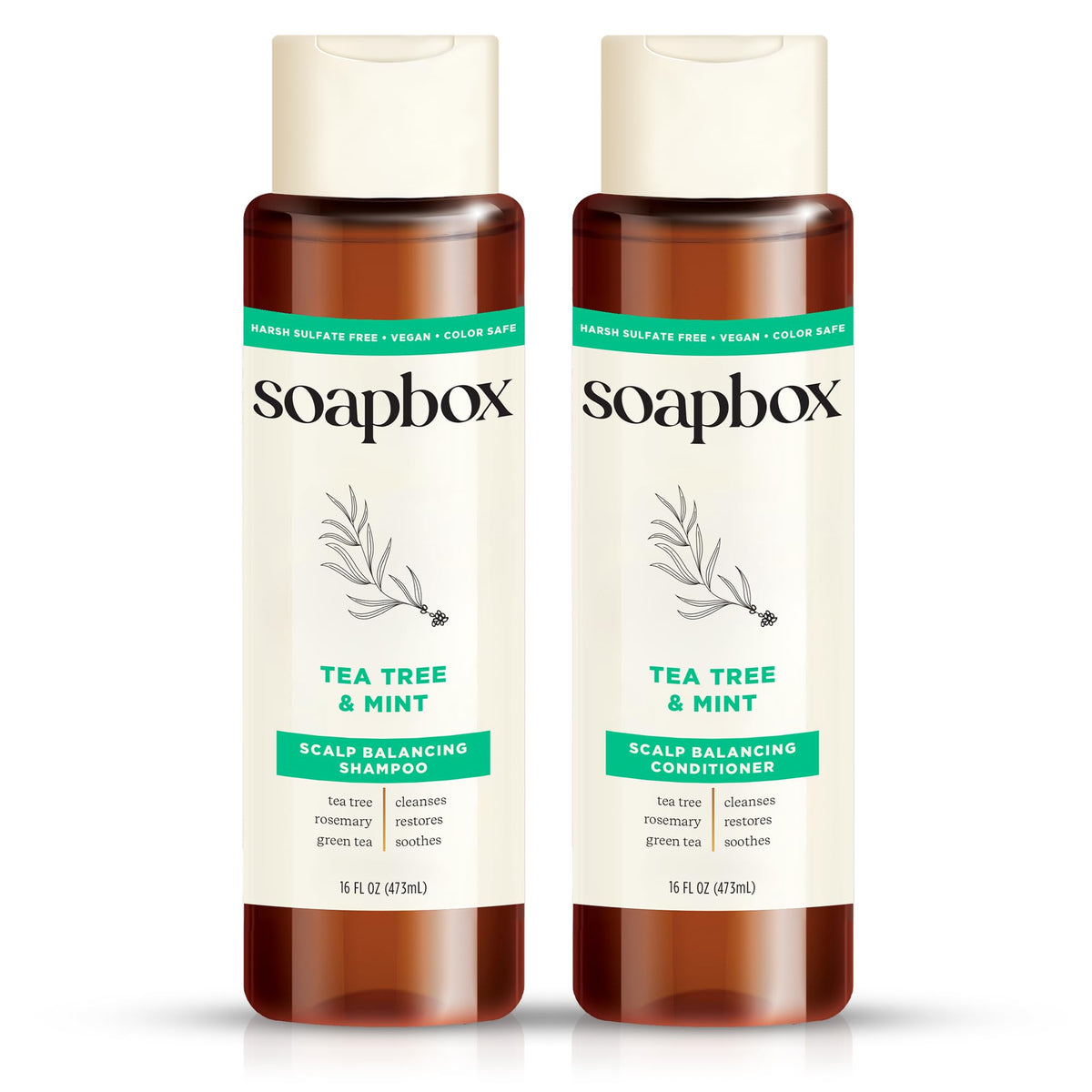 Soapbox shampoing arbre à thé bouteille purifiant le cuir chevelu.
