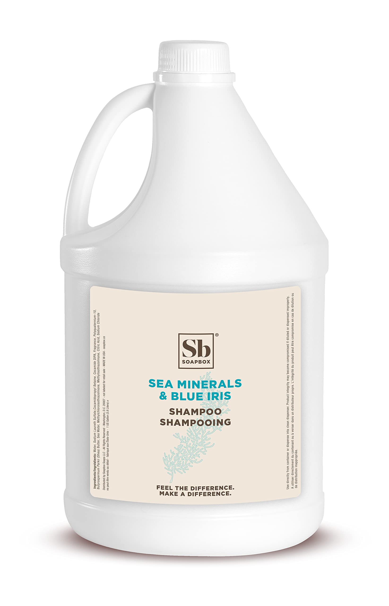 Soapbox Shampoo minéraux marins et iris bleu, bouteille prête pour usage quotidien