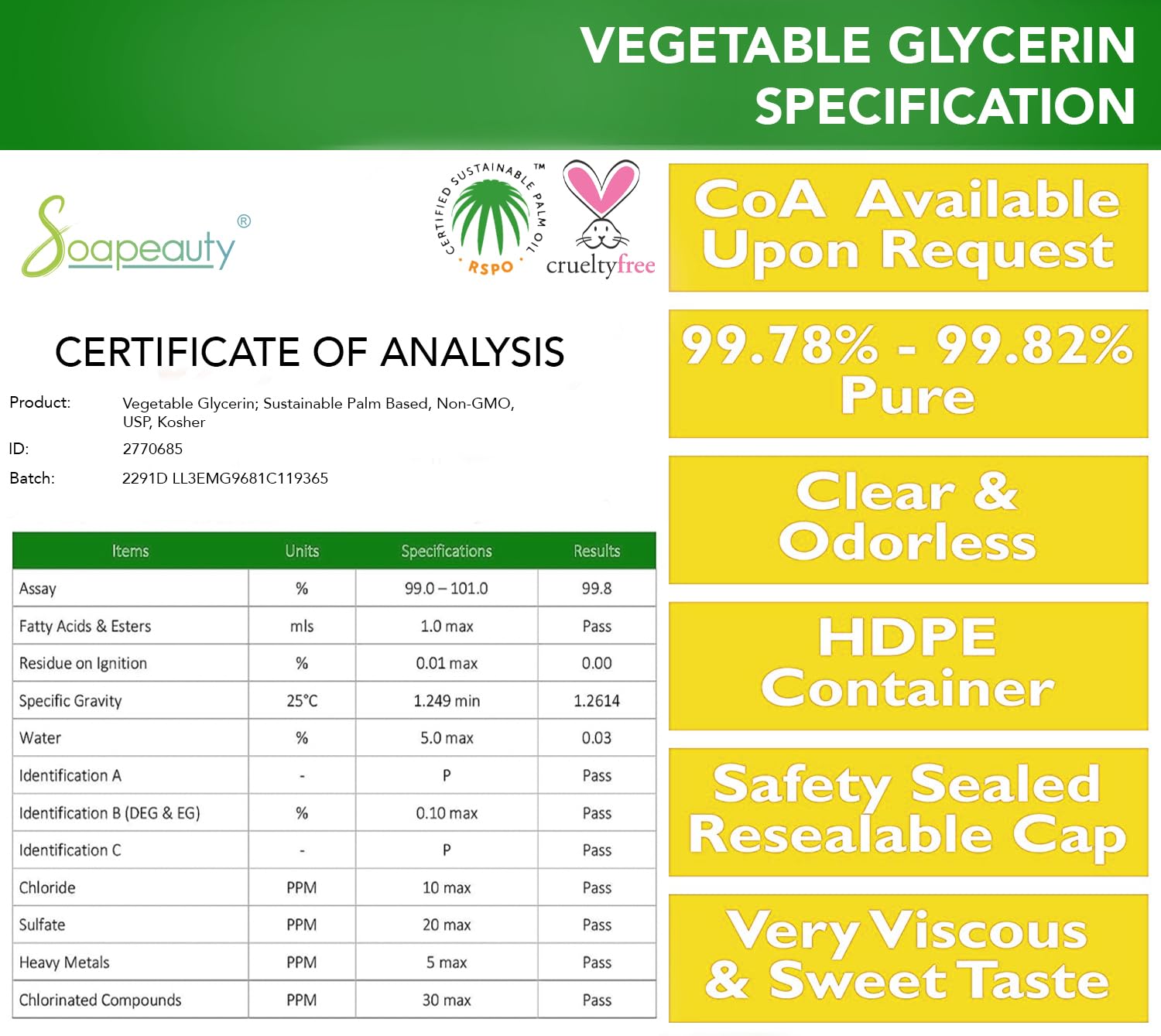 Soapeauty glicerina vegetal, uso en jabones artesanales, mejora humectación