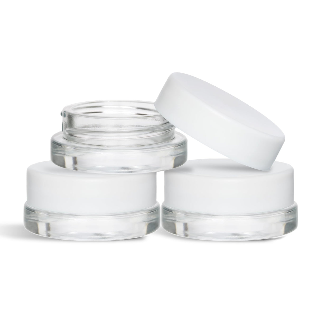 SODO LOCO jarro de vidrio grueso con tapa blanca, ideal para aceites y cosméticos.