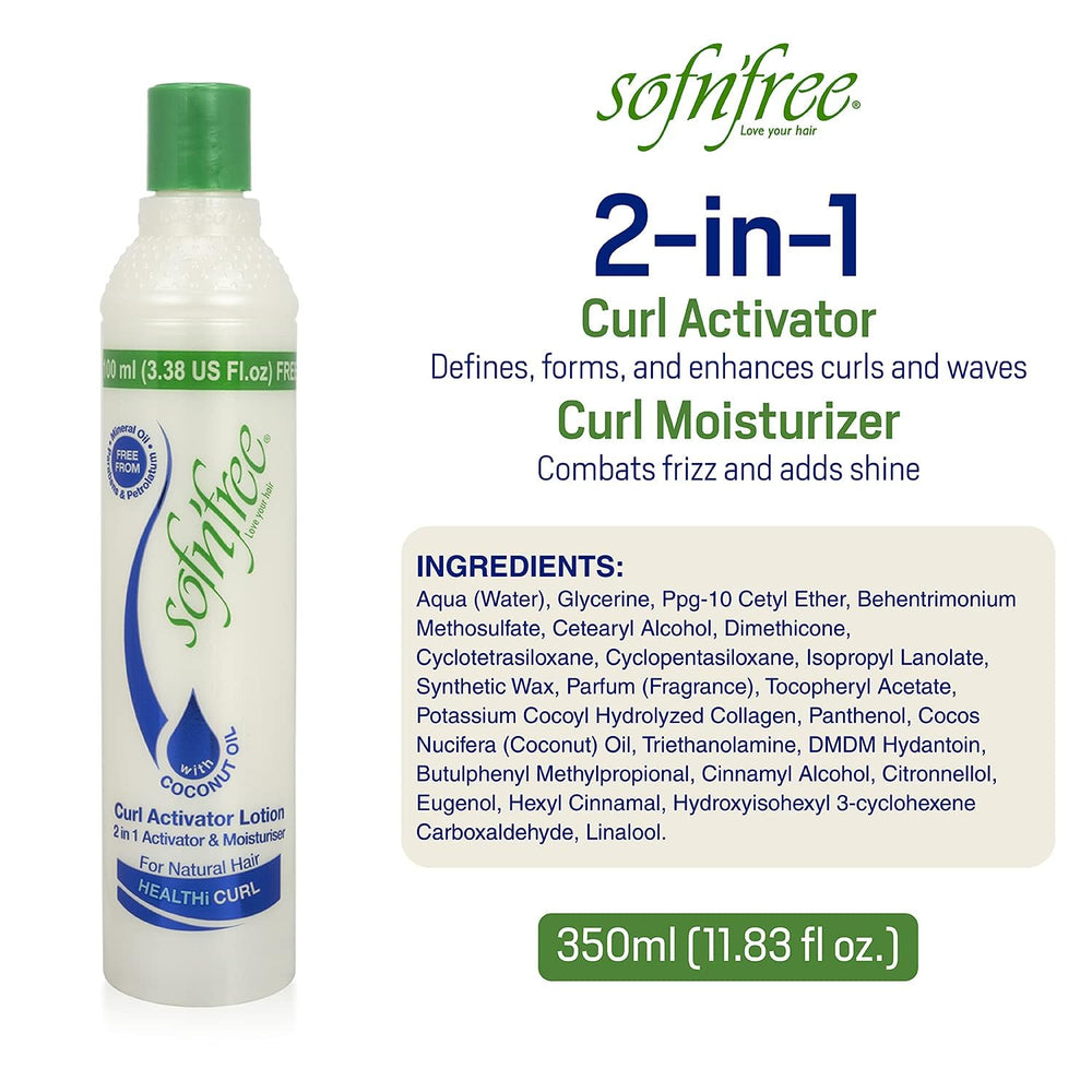 SOF N' FREE crema activadora de rizos, definición suave para todo tipo de cabello.