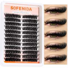 SOFENIDA Clusters de Pestañas 80D ojo-gato 8-16 mm para un look natural con volumen suave