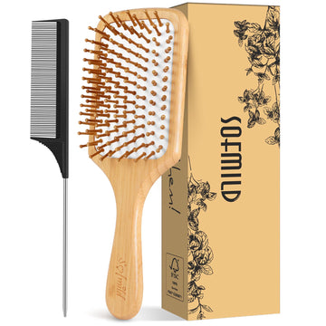 Sofmild cepillo de pala de bambú y cerdas, cepillado suave para el cabello.