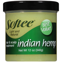 Softee Hair & Scalp Treatment, botella visible, ayuda a suavizar el cabello.