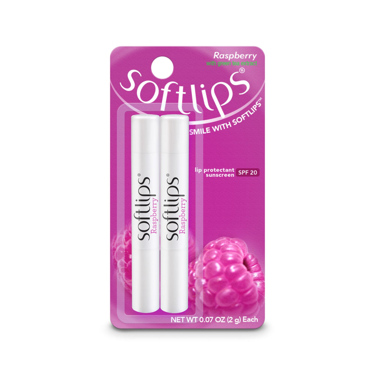 SoftLips Bálsamo Labial Frambuesa SPF20 en botella, protección solar suave para labios.
