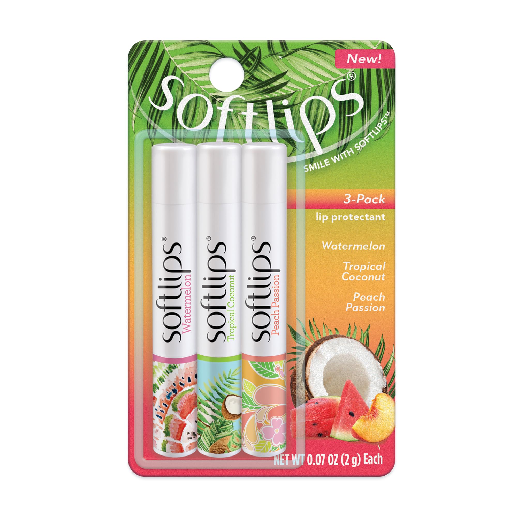 SoftLips bálsamo labial tropical sandía, hidratación duradera para labios secos.