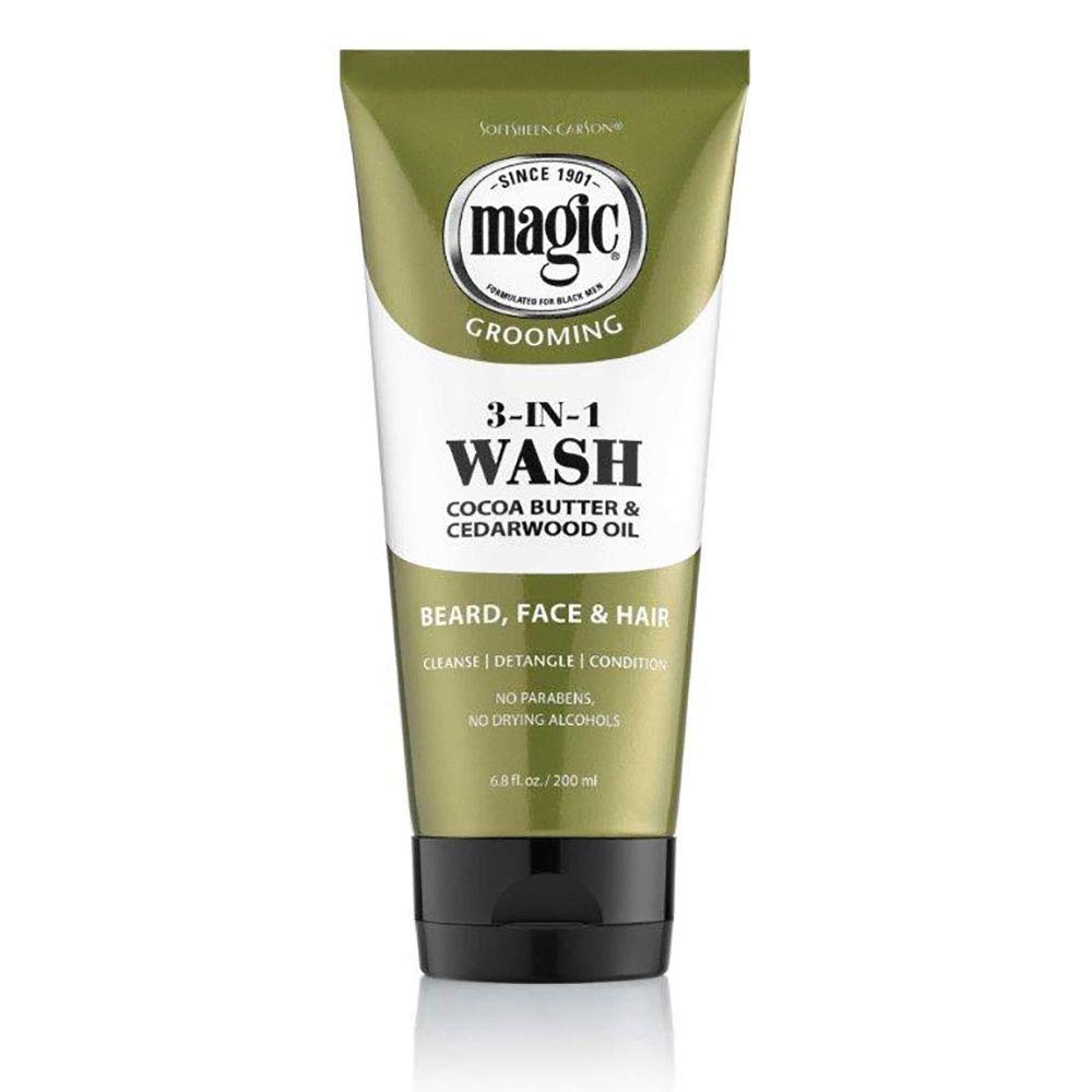 SoftSheen Magic Beard Wash, botella frontal 3 en 1 para barba y piel.