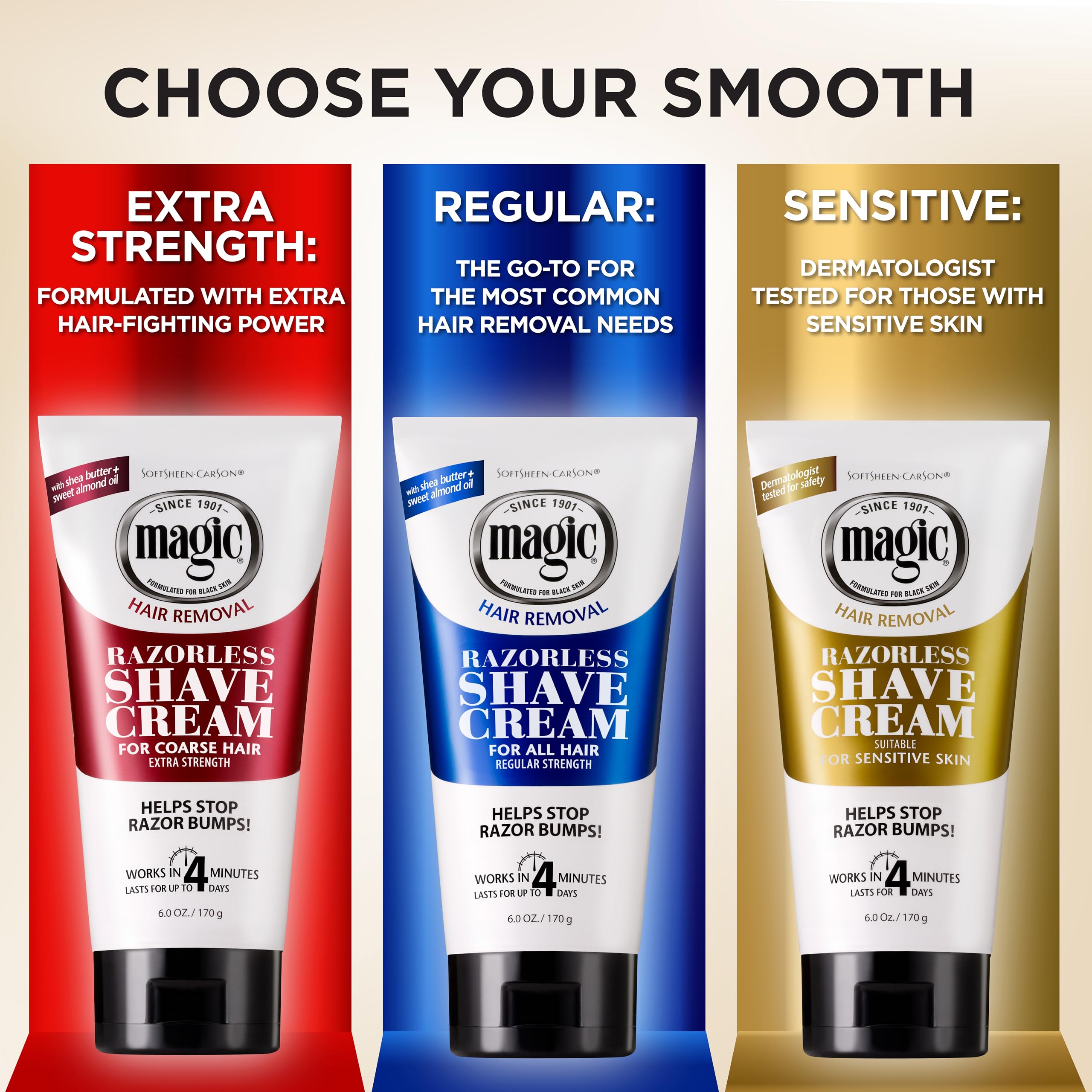 SoftSheen Magic Razorless Crema, aplicación en barba para depilación completa.