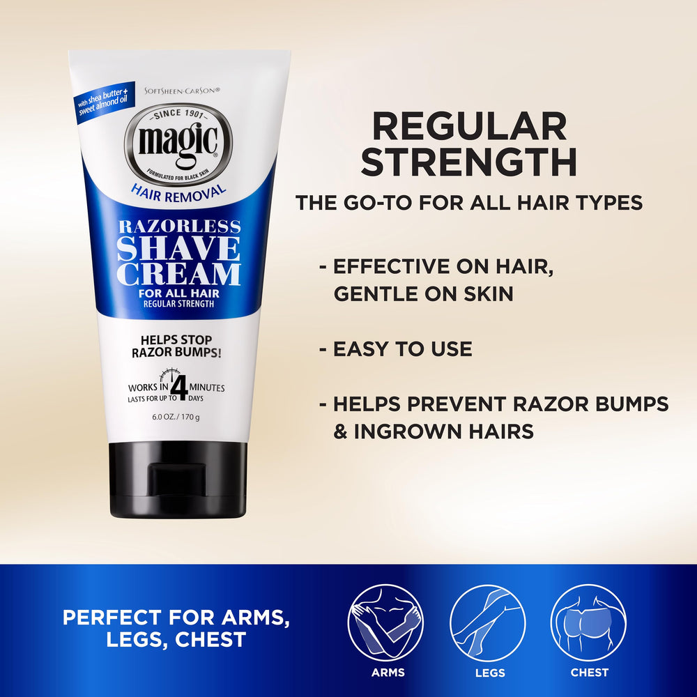SoftSheen Magic Razorless Crema, aplicar sobre la piel para depilación suave.
