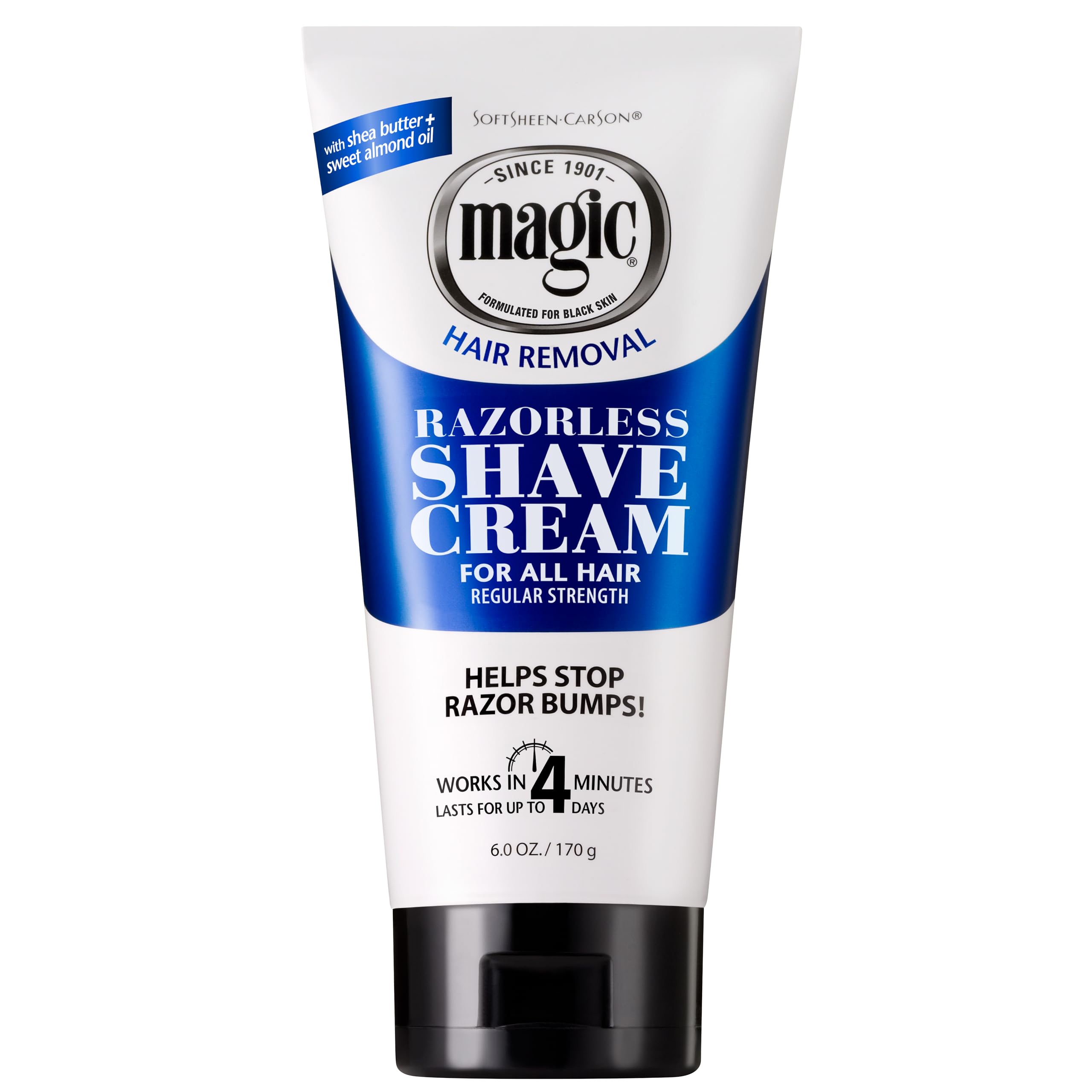 SoftSheen Magic Razorless Crema, botella lista para depilar sin rasurar.