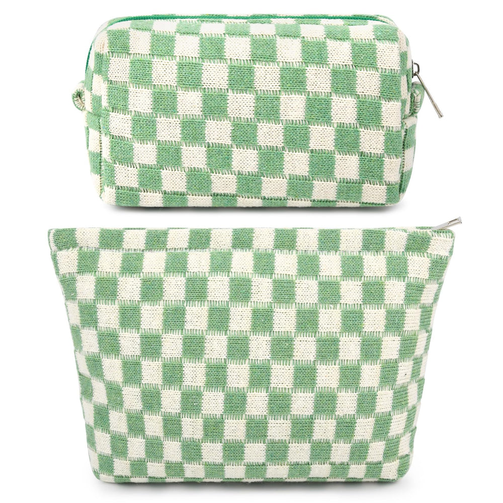 SOIDRAM bolsa maquillaje grande con cuadros verdes, vista frontal útil para viaje.